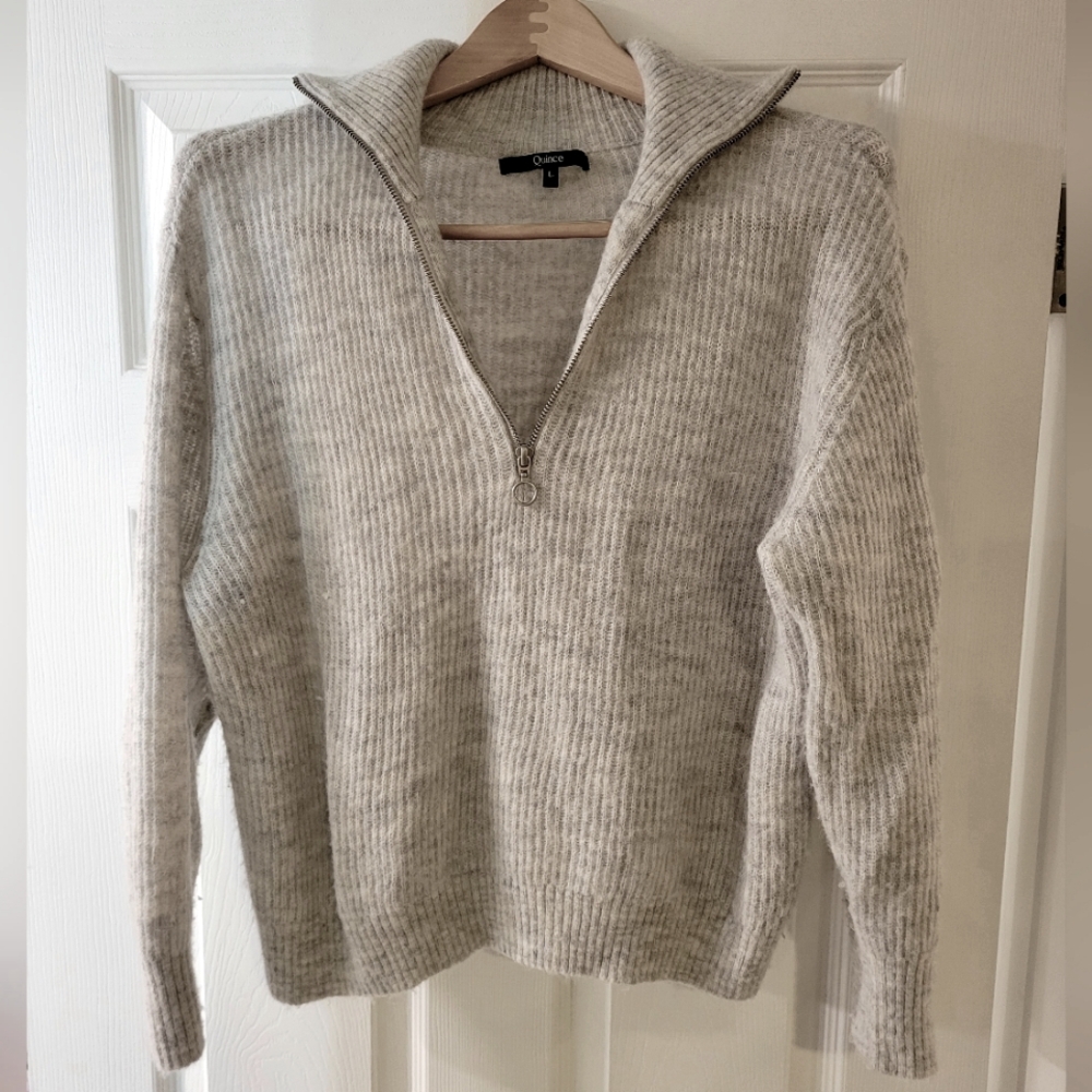 Gray Quarter-Zip Alpaca Sweater